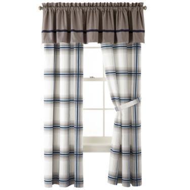 IZOD OXFORD PLAID TWO LINED DRAPERY PANELS – GRAY/BLUE/WHITE – 42 x 84 – PAIR