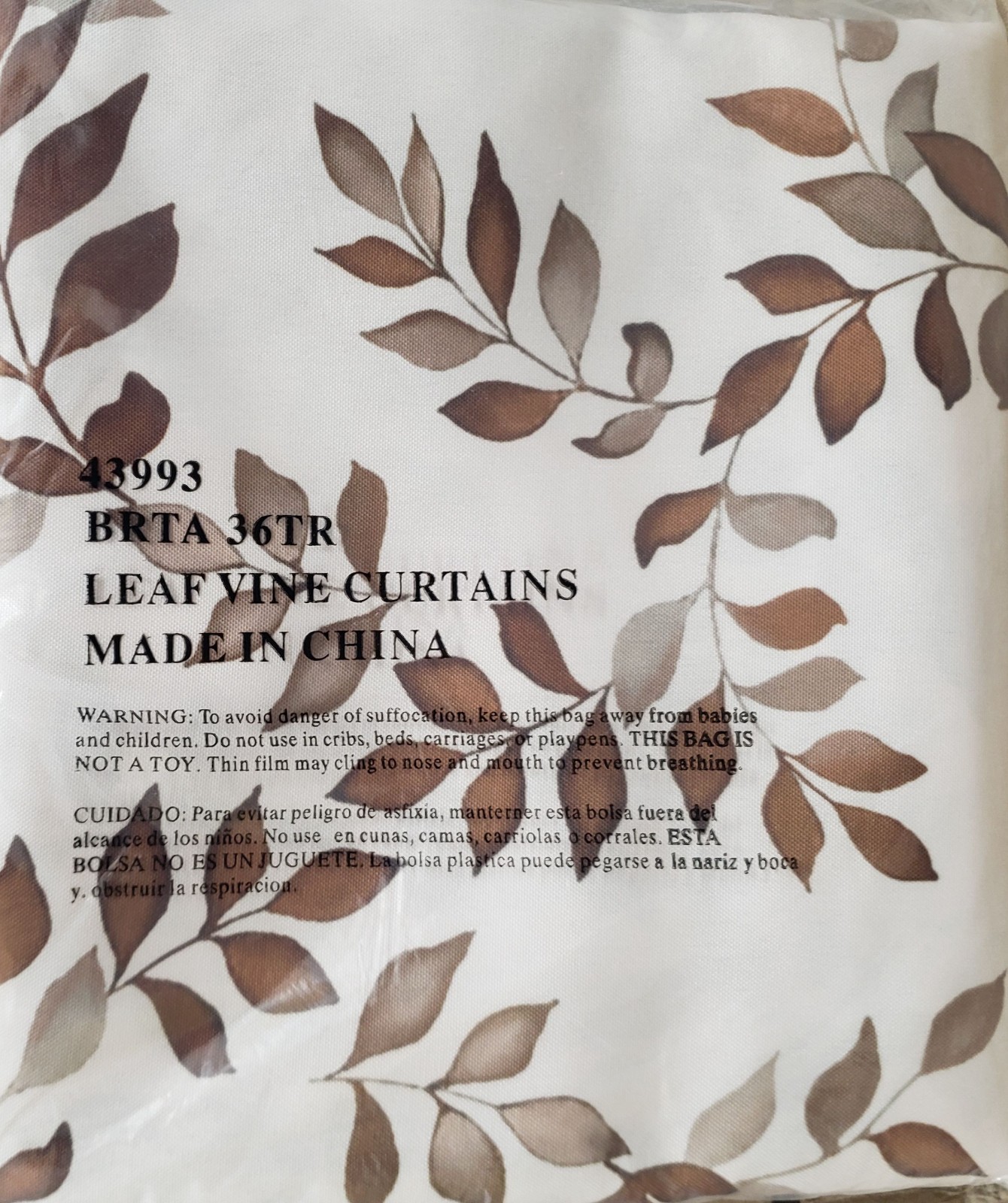 Set of 2 Printed Kitchen Tiers (29″ x 36″) (no Swag Valance) BROWN LEAVES, CE