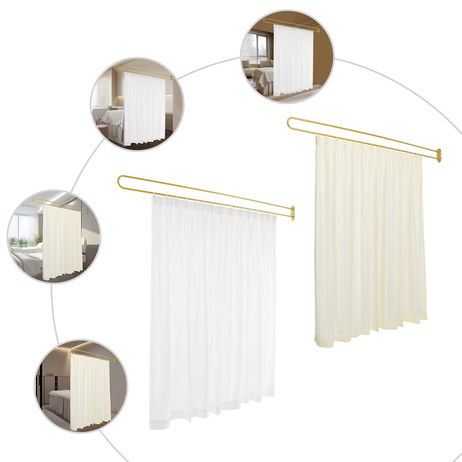 Gold/White UShape Partition Curtain Privacy Partition Curtain Livingroom Divider