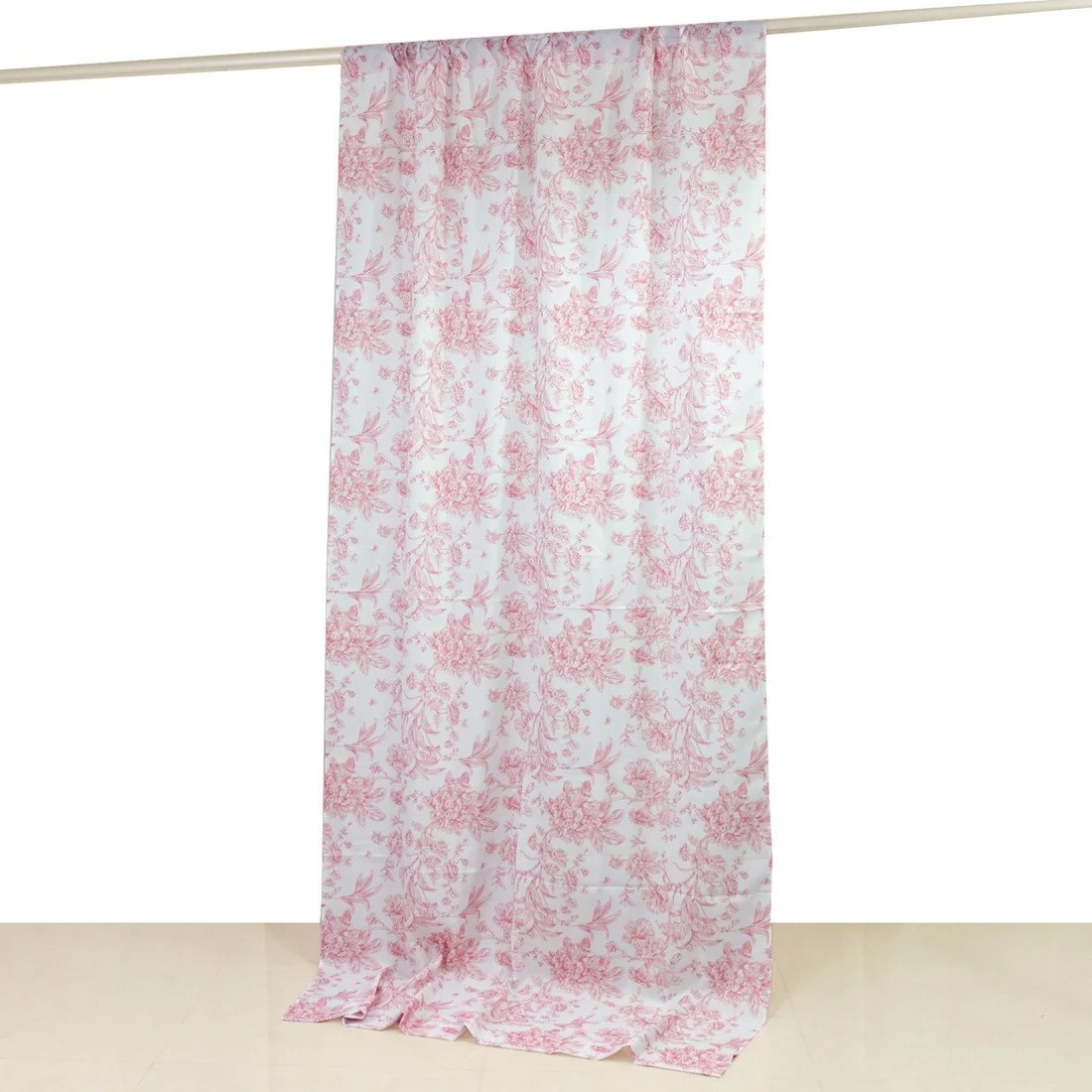 White Pink 5ft x 10ft French Toile Polyester Backdrop Curtain with Rod Pockets