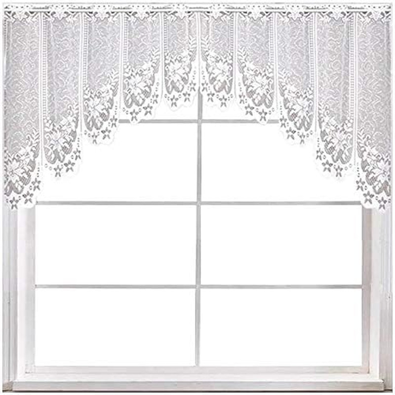 White Lace Swag Valance Curtains for Kitchen, Sheer Floral Embroidery Window Val