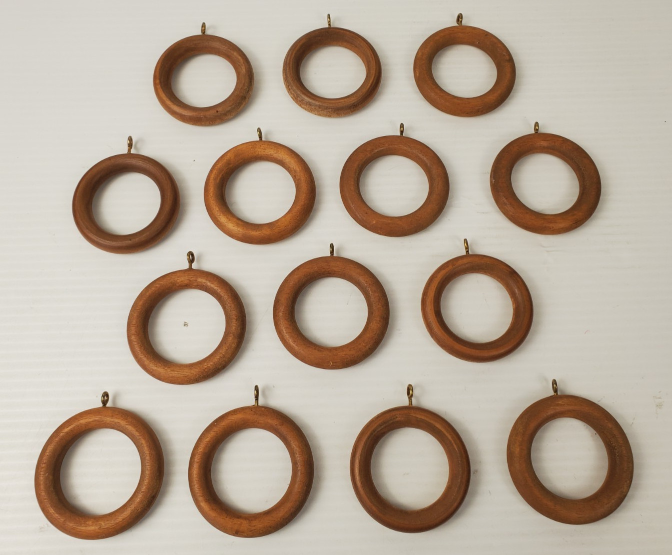 14 Vintage Wooden Curtain Rod Drapery Rings With Eyelets OD 2-3/4” ID 1-3/4”
