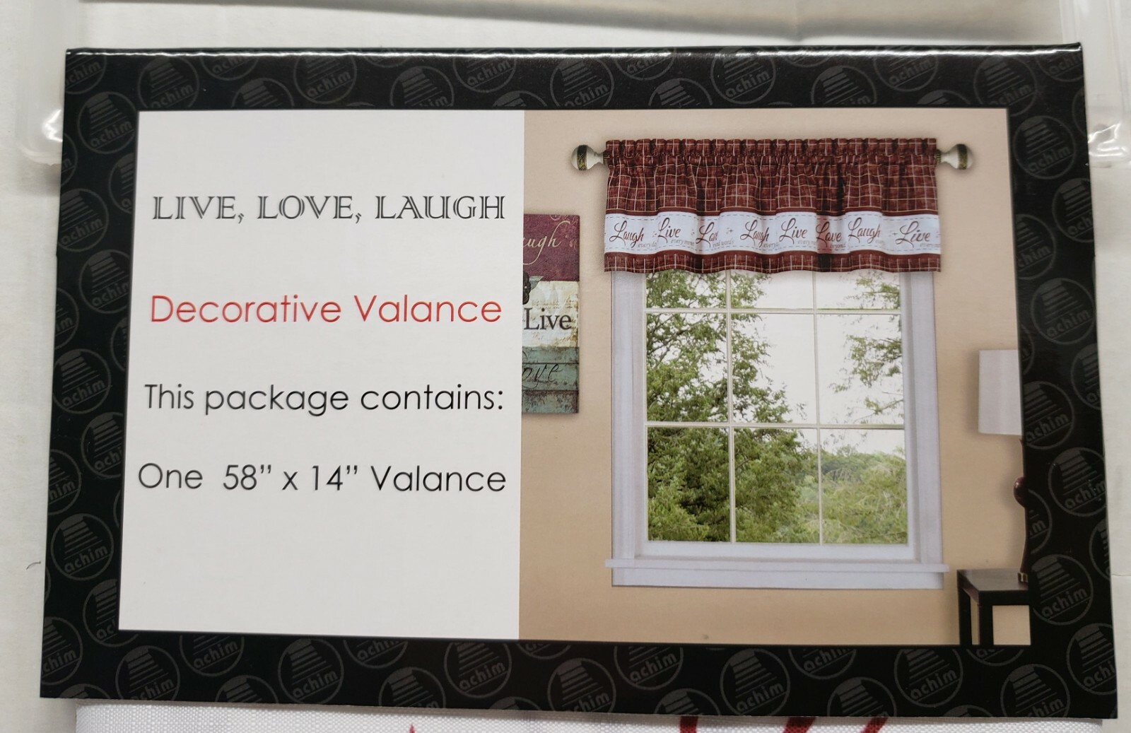 1 pc, just one Decorative Valance (58″ x 14″) LIVE LAUGH LOVE, Burgundy by Achim