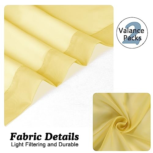 Sheer Valances for Windows 2 Pack, 42Wx14L 42″W x 14″L (Pack of 2) Yellow