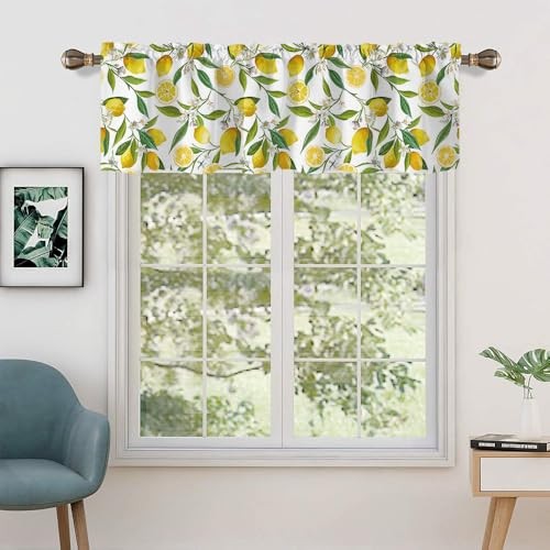 54×18 in Yellow Lemon Art Floral Window Valance Bathroom Bedroom Living White