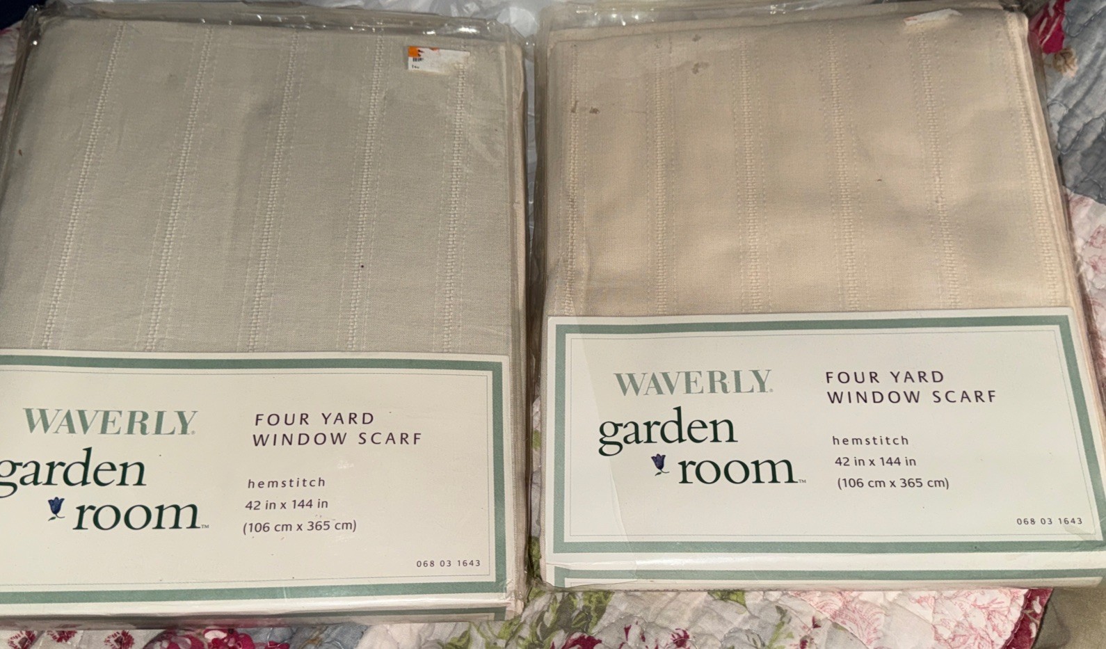 Waverly Garden Room Four Yard Window scarf 42 x 144 in Hemstitch lot of 2 cream