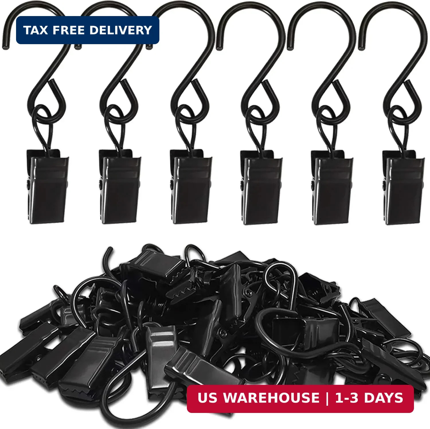 Stainless Steel S Hooks Curtain Clips, 50 Pack Hanging Party Lights Clips Hanger