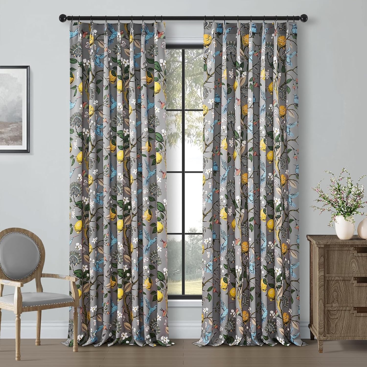 Vintage Floral Pinch Pleated Blackout Curtains 84 Inches Long2Panels for Bedroom