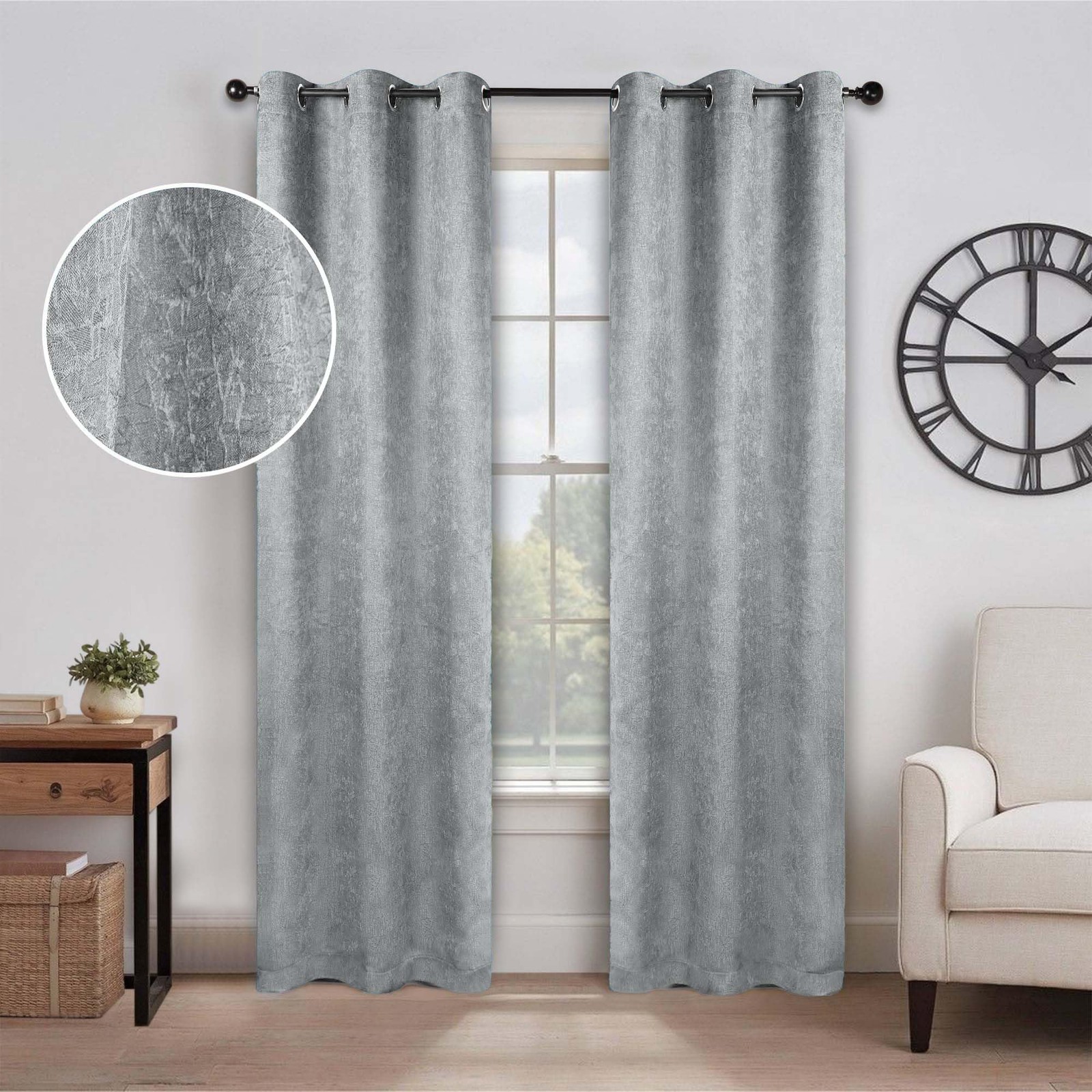 Superior Blackout Curtains, Sun Blocking Curtain, Set 2 Panels, 42″x96″, Chrome-