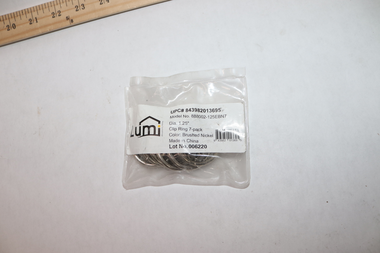 (7-Pk) Lumi Curtain Clip Rings Brushed Nickel 1.25″ 888002-125EBN7