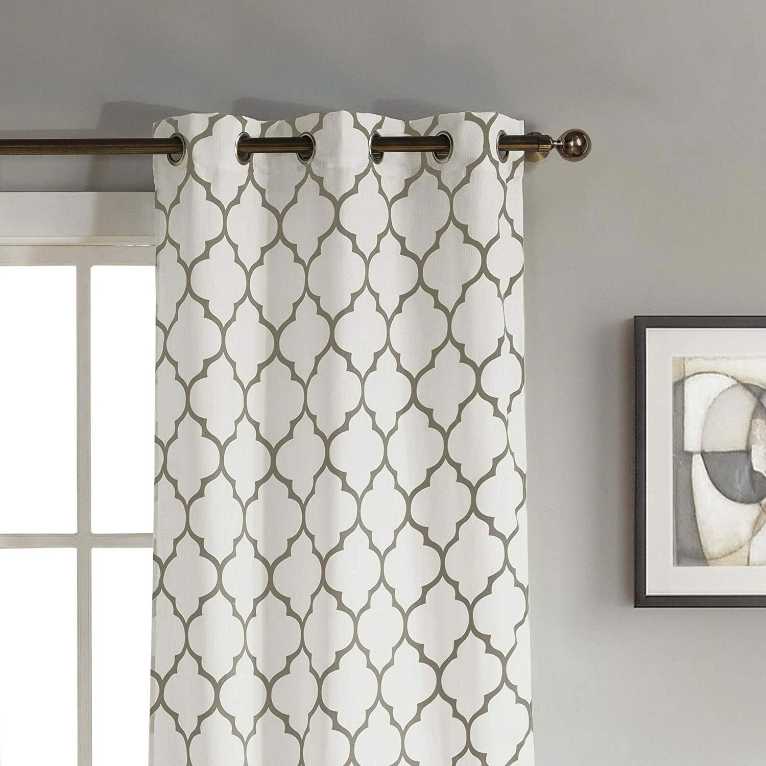 Duck River Textiles Mason Geometric Linen Textured Taupe Curtains(2) 38″x96″