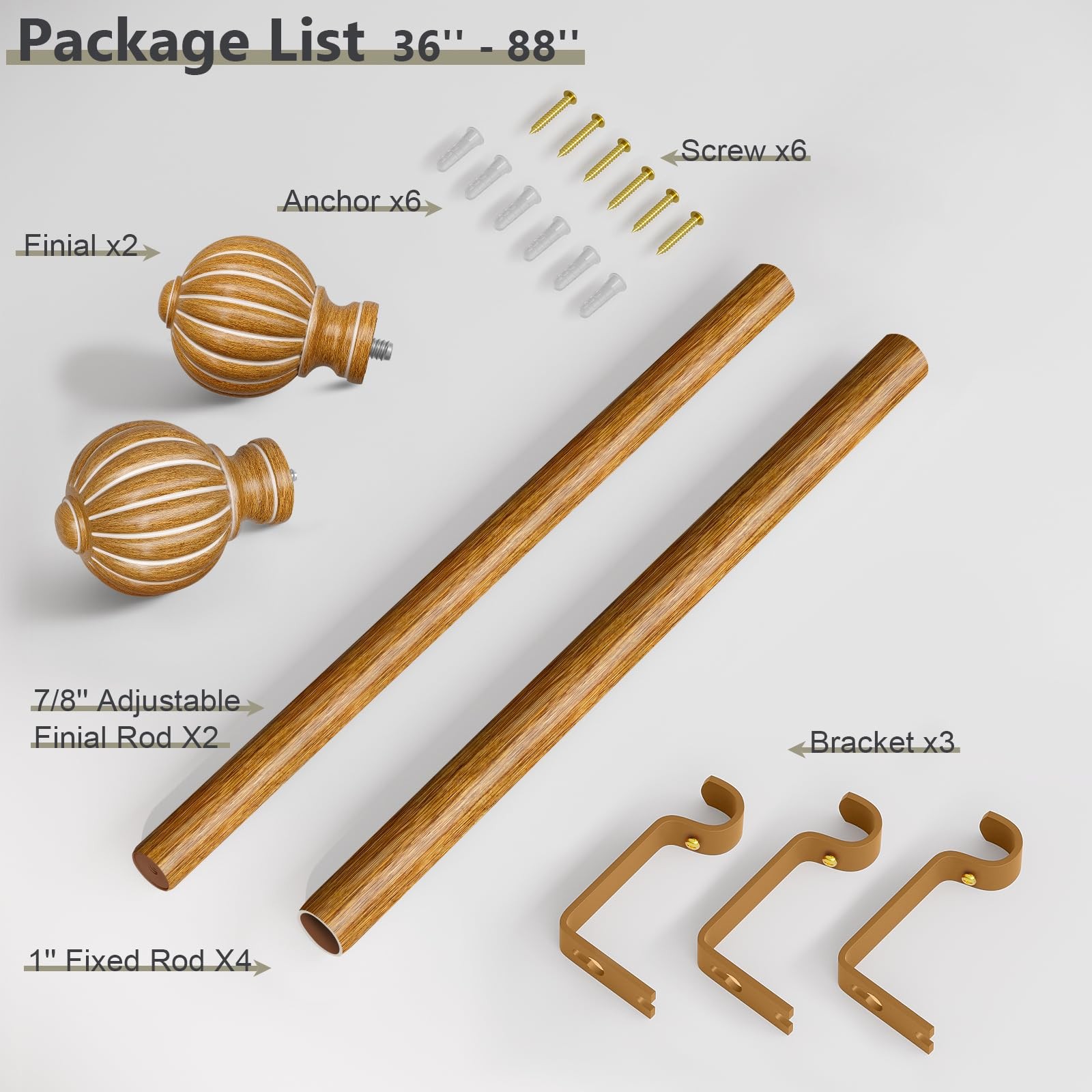 Imitation Wood Curtain Rods for Windows 48 to 84 Inch, 1 Inch Adjustable Heav…