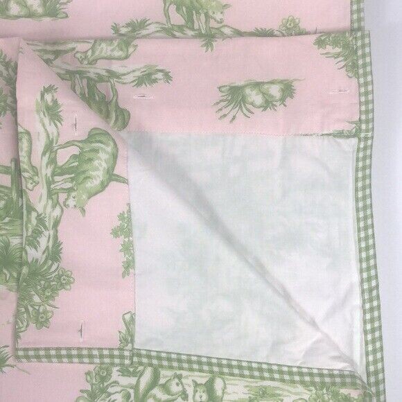 Pottery Barn Woodland Toile Gingham Drapes Set 2 Pink Green 44x 84 Rabbit Rare