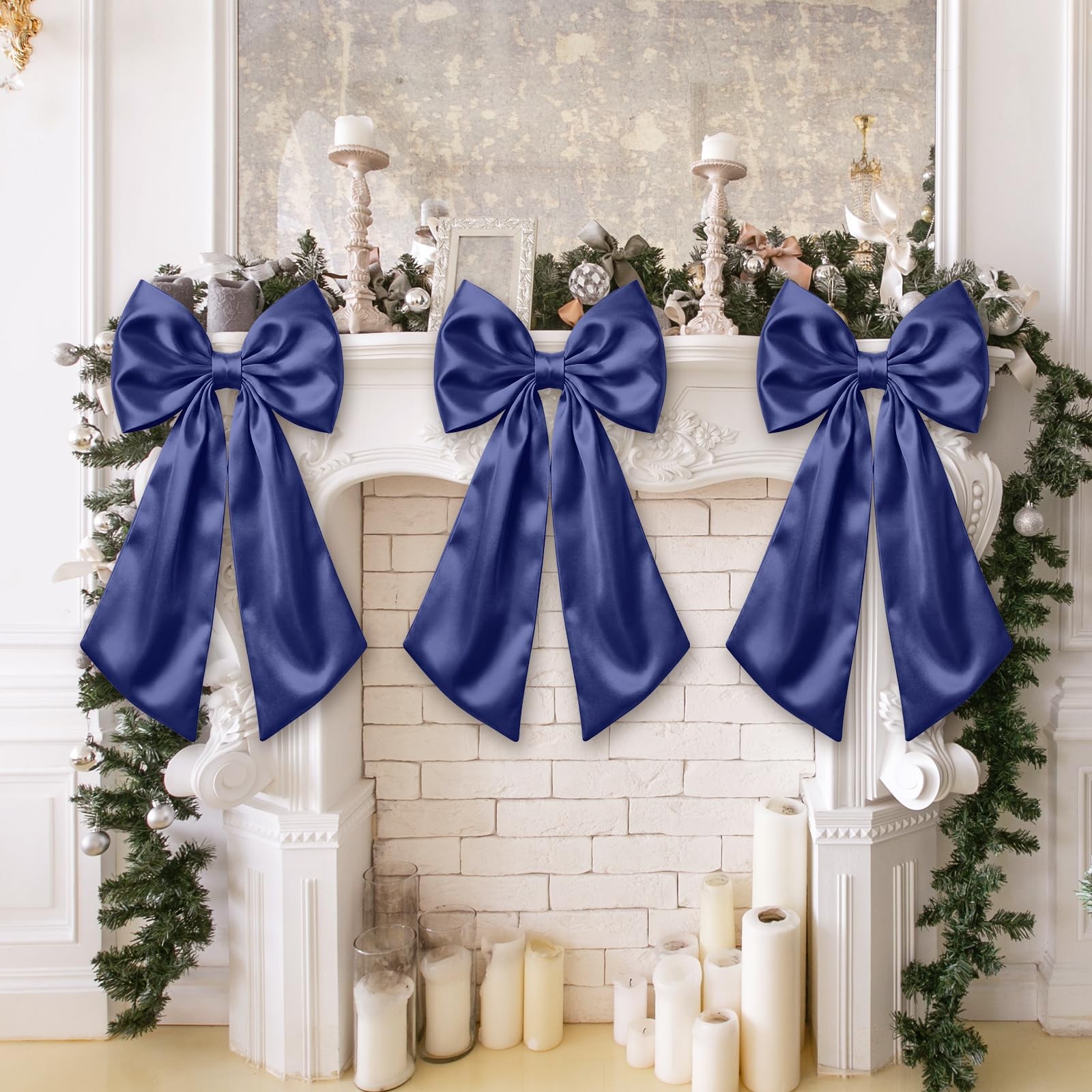 3 Pcs 2 FT Large Bow Decorations Big Satin Navy Blue Bows Hanging Wall Decors…