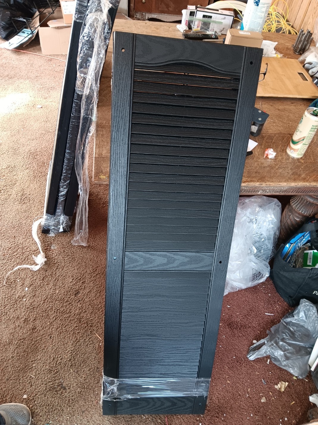 Builders Edge 15″ x 48″ Louvered Vinyl Exterior Shutters Pair in #002 Black