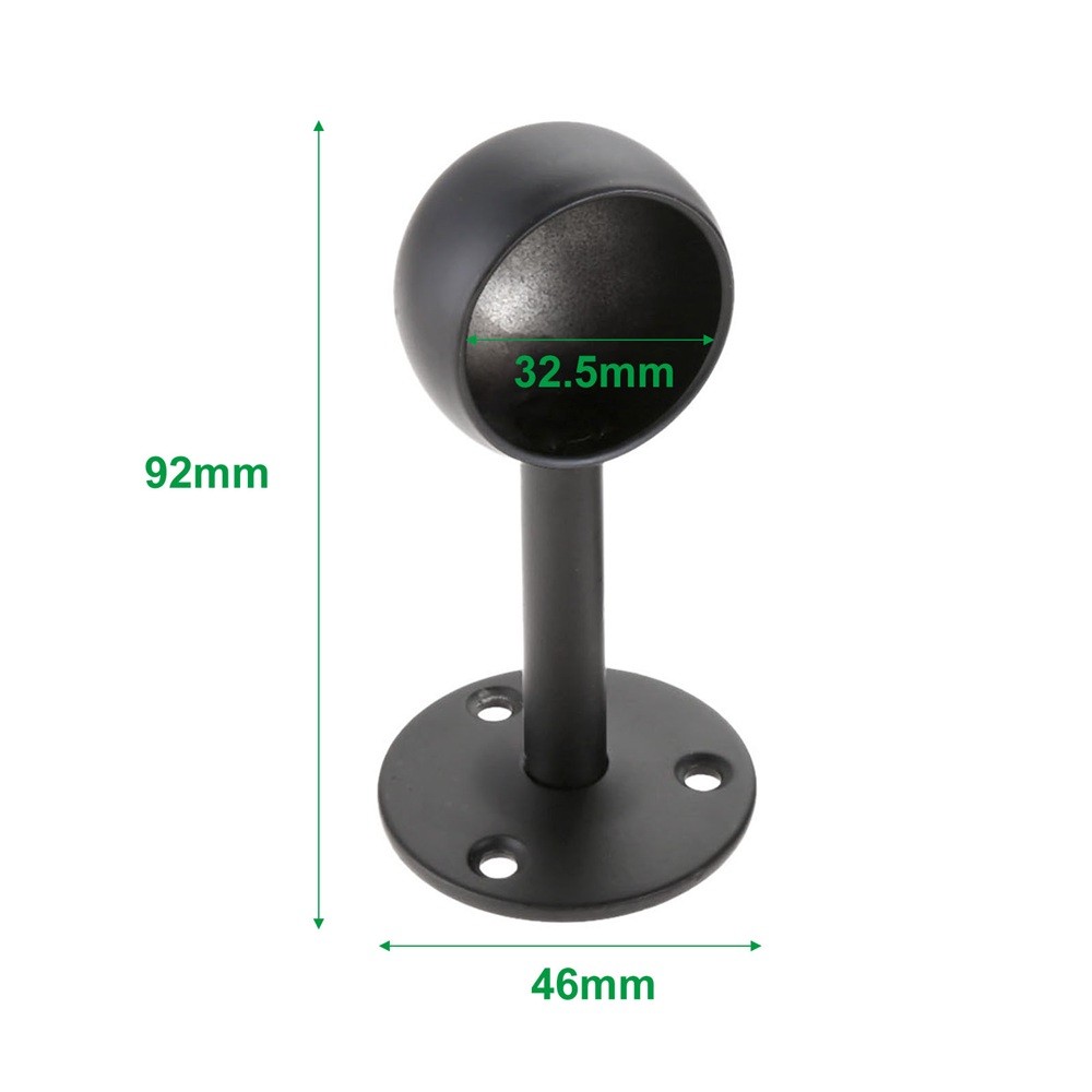 2Pcs Flange Rod Holders Closet Pole Socket Round Black Stainless Steel 5 Size