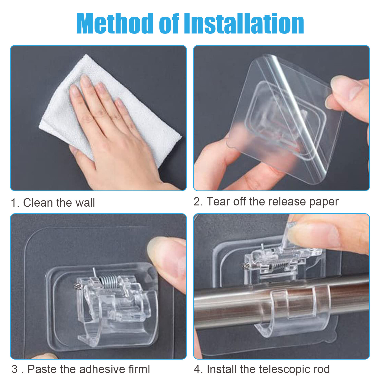10PCS Nail Free Adjustable Curtain Rod Clip Brackets Self Adhesive Holder Hooks