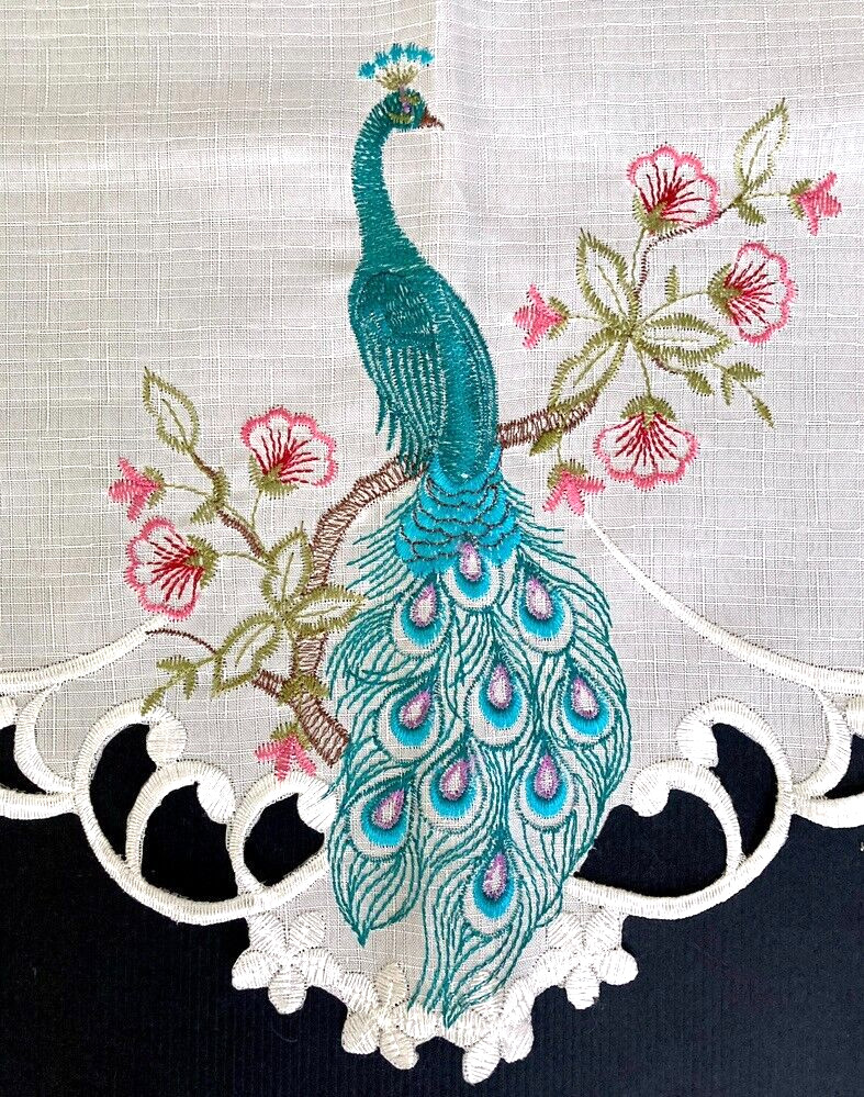 NEW Peacock Window Valance 57 x 16 Embroidered Cutouts Feathers Floral Curtain