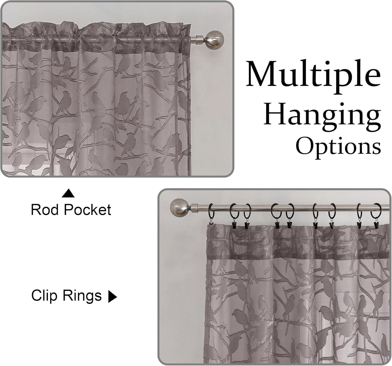Anji Chocolate Brown Sheer Curtains 54 Inches Long 2 Panels Set for Living Room,