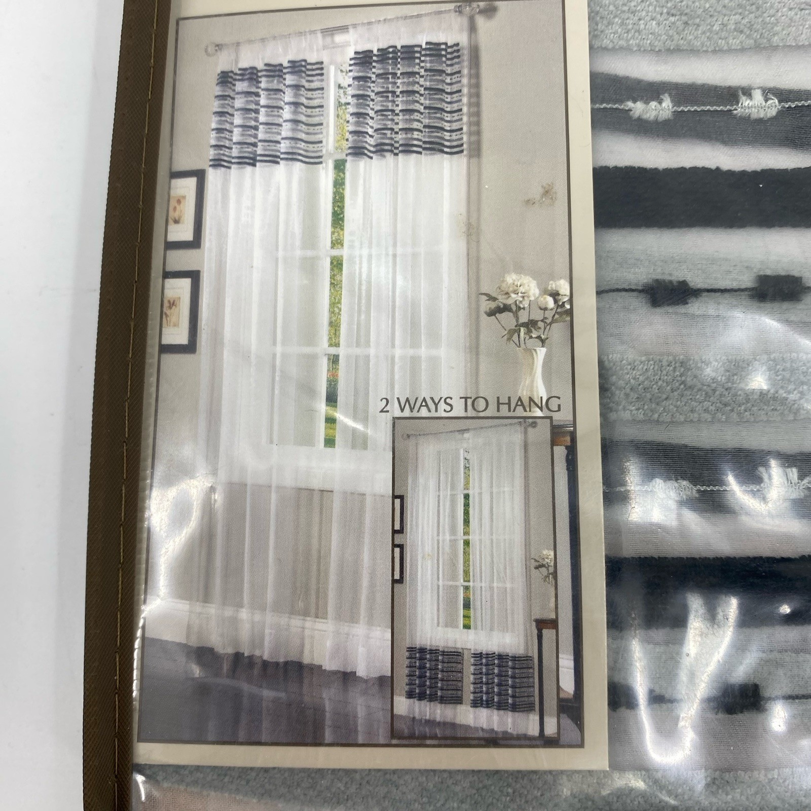 Lot 2 Jaclyn Smith Chenille Sheer Window Panel Black Gray 54″ x 63″
