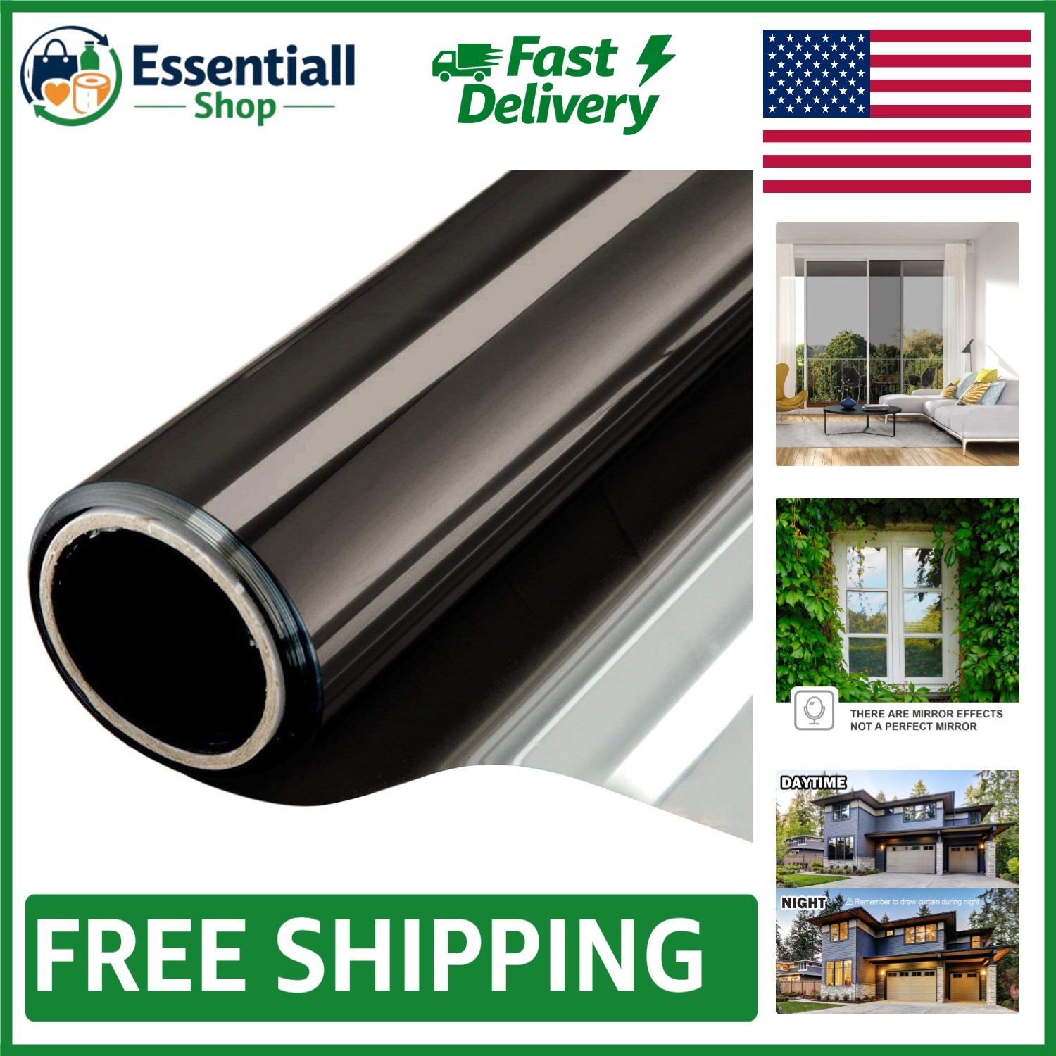Elegant Black Silver One Way Window Film for Daytime Privacy – 6 Mil Thick