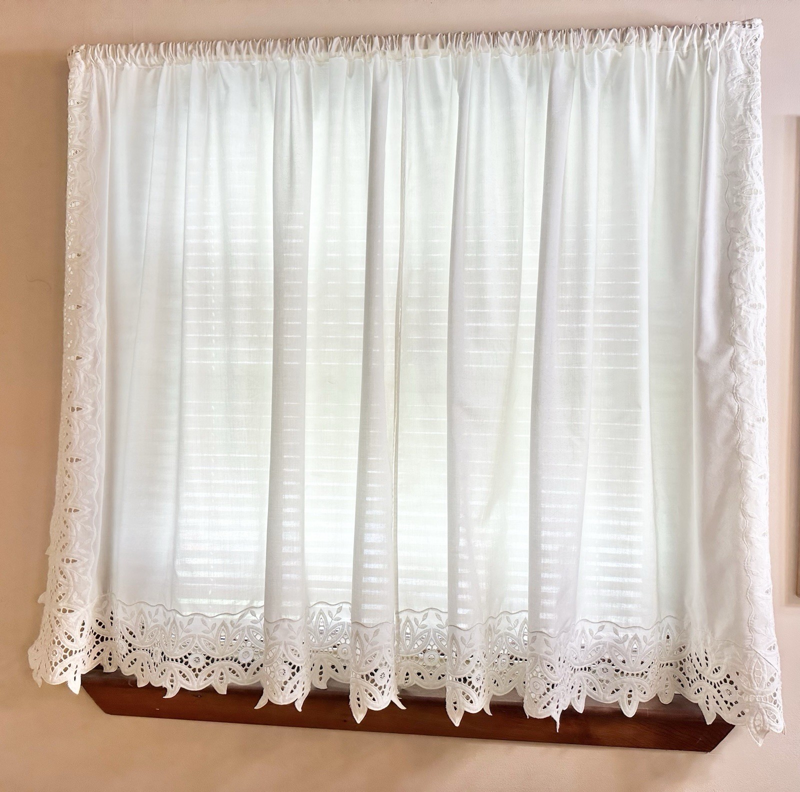 2 White 39″x39″ Custom Eyelet Trim Rod Window Treatment Curtain Drapes