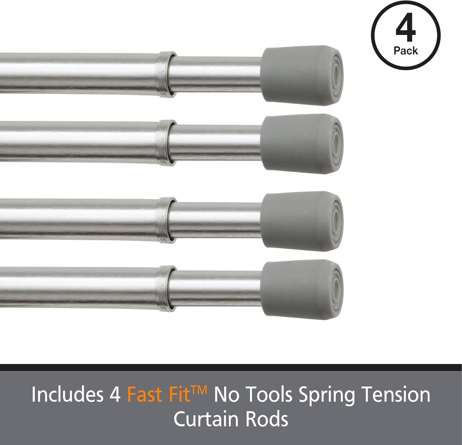 Kenney Fast Fit No Tools 7/16″ Spring Tension Rod, 2-Pack-4 Rods- 28-48″ Chrome