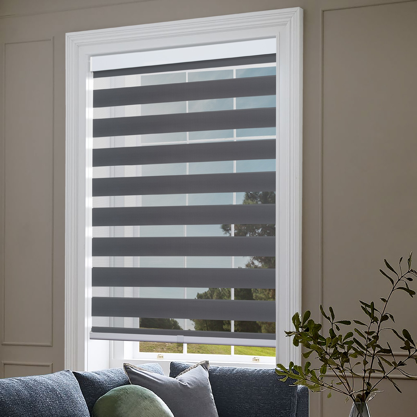 Cordless Zebra Roller Blinds Sheer Shades, Sheer or Privacy – Gray, 20″W X 72″H