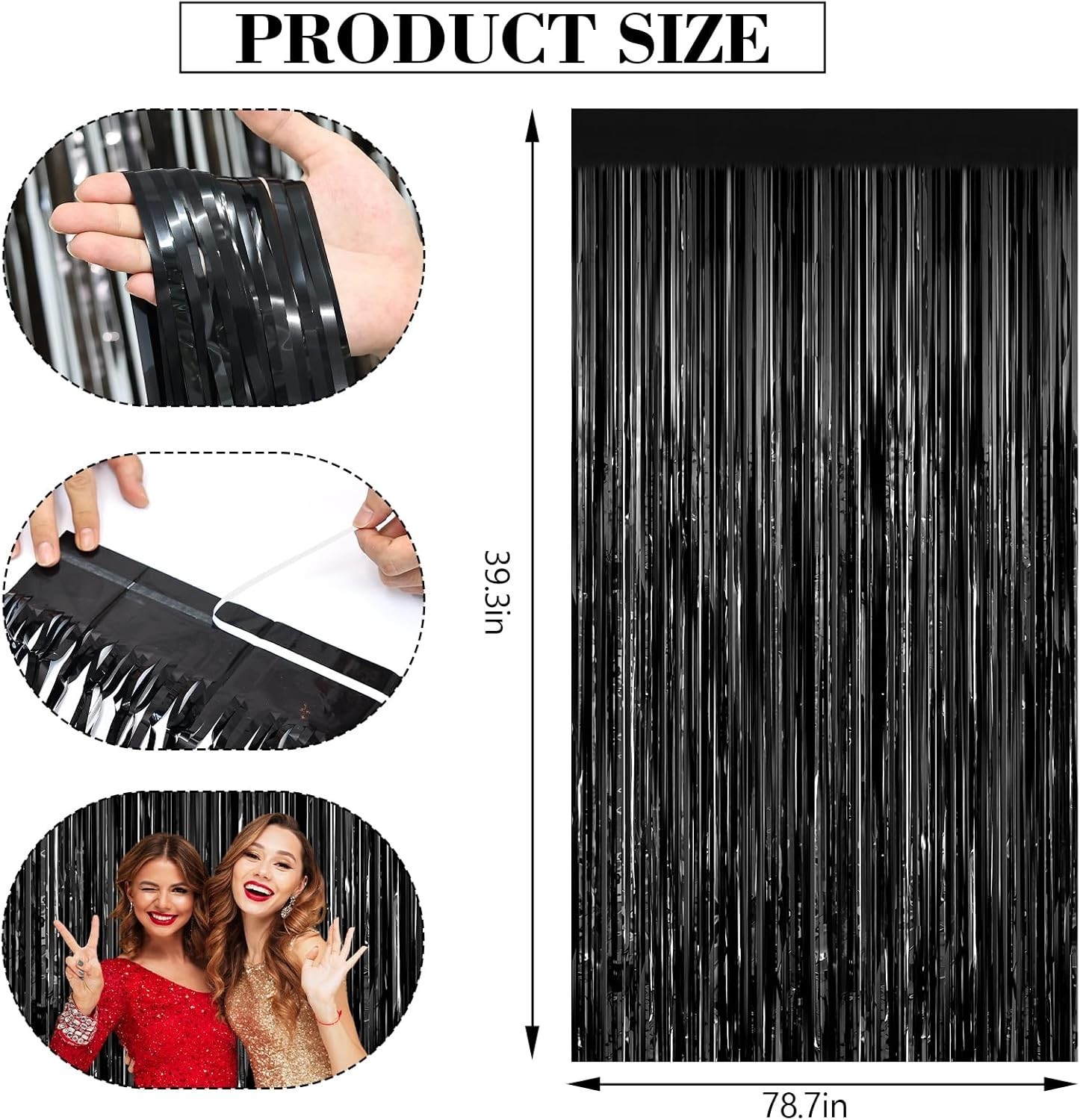 Black Foil Curtain Backdrop 2Pack Black Metallic Tinsel Fringe Curtains Photo…