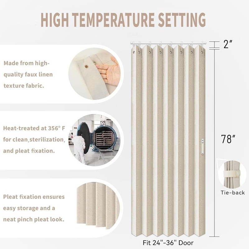 Closet Curtains Doorways Pleated Folding Doors Curtain for Closet Room Divider