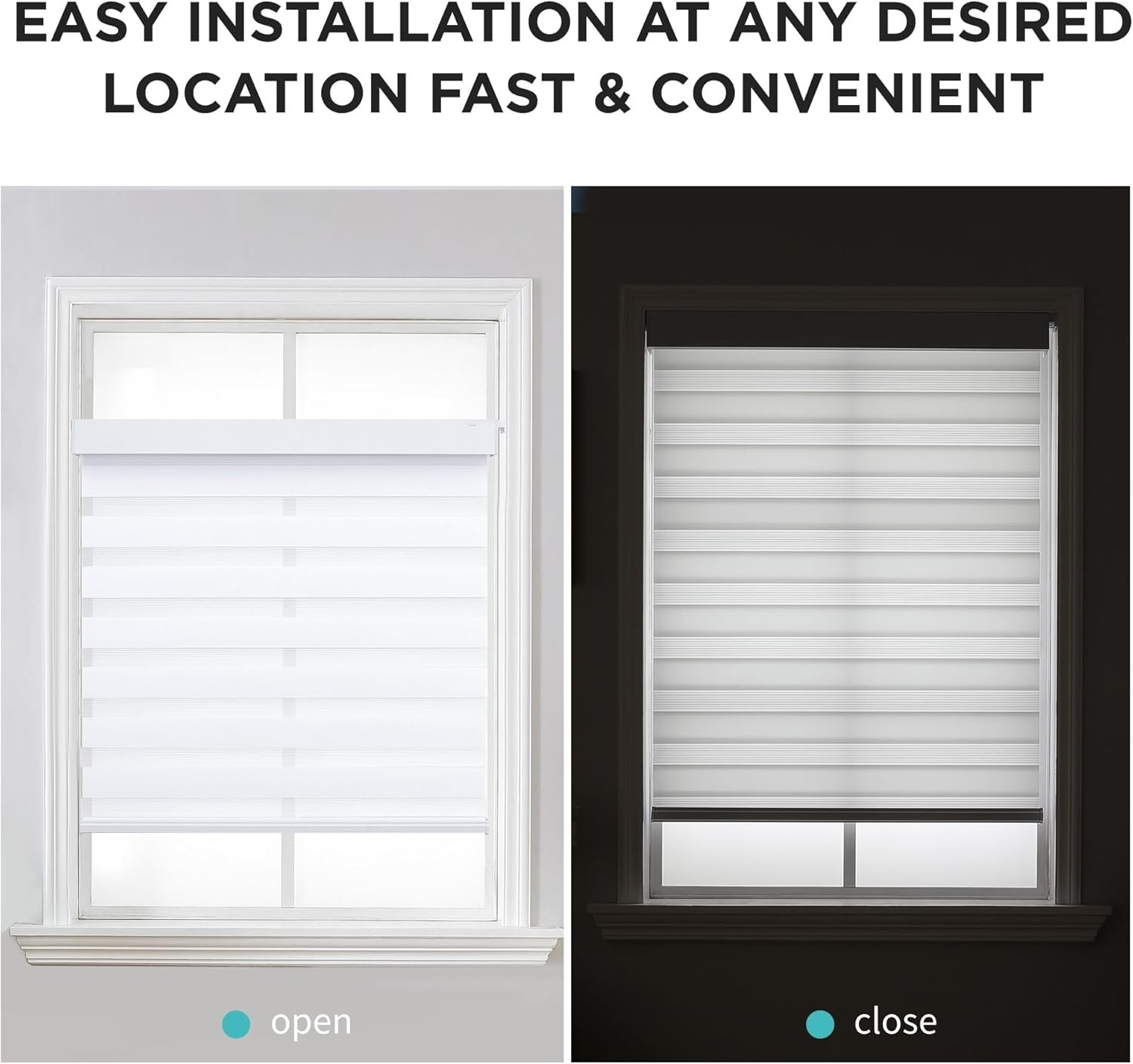 Joydeco No Drill Zebra Blinds for Windows White, 22″ W x 75″ H