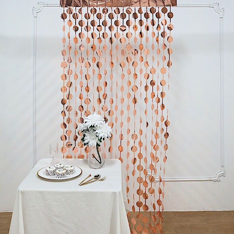 3 ft x 6.5 ft ROSE GOLD Metallic Round Foil Tassels Fringe CURTAINS Party Home