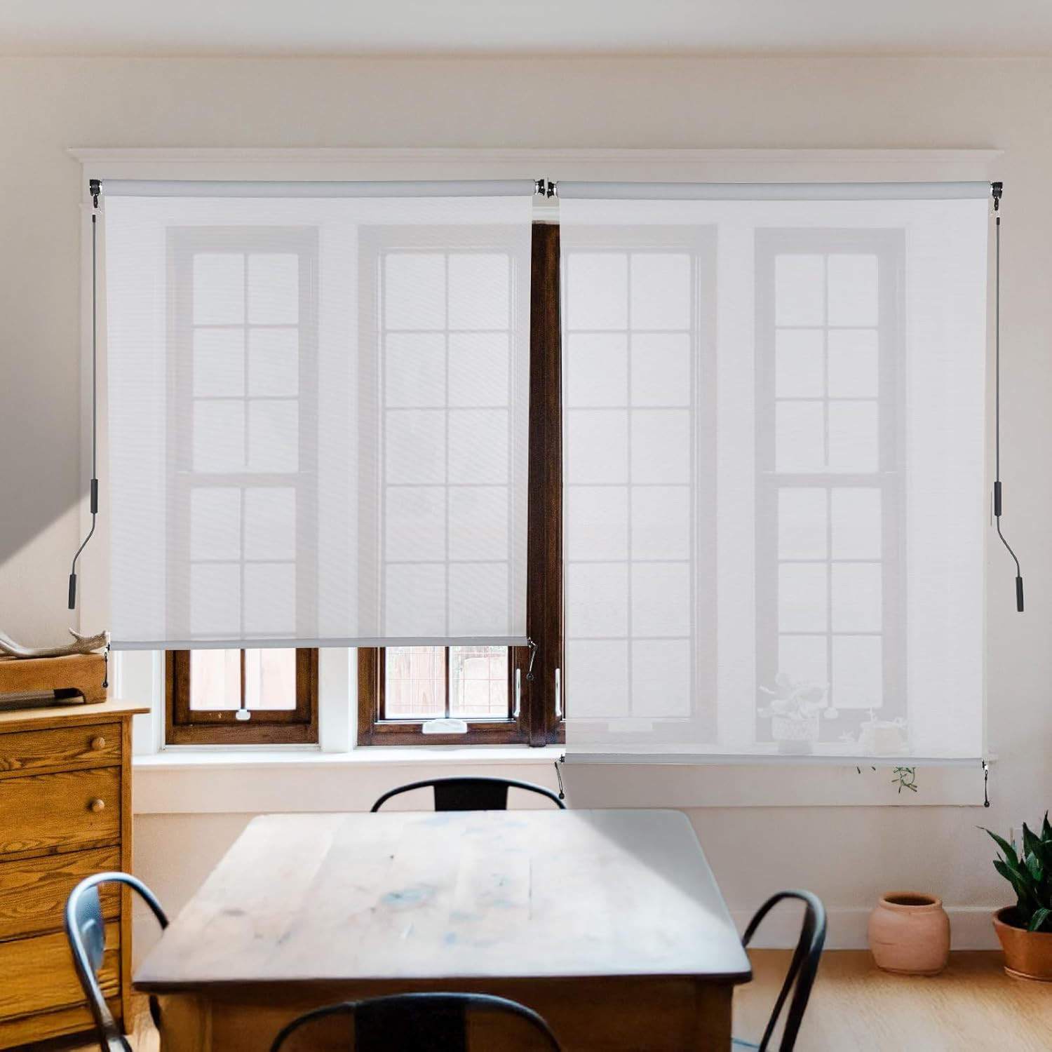 5% Openness Cordless Solar Fabric Roller Shade, 6’W X 8’H Sun Shade for Outdoor
