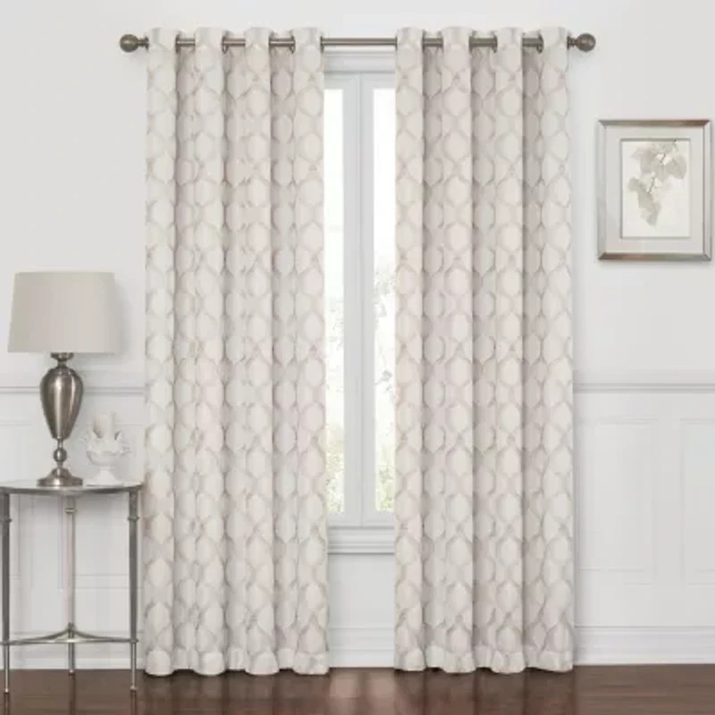 Max Blackout Prescott Grommet Top Embroidered 100% Blackout Single Curtain Panel