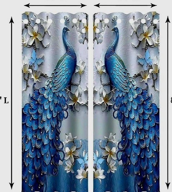 Blue Peacock Theme Grommet Top Curtains Blackout 42″W x 64″L Each Panel (2) NEW