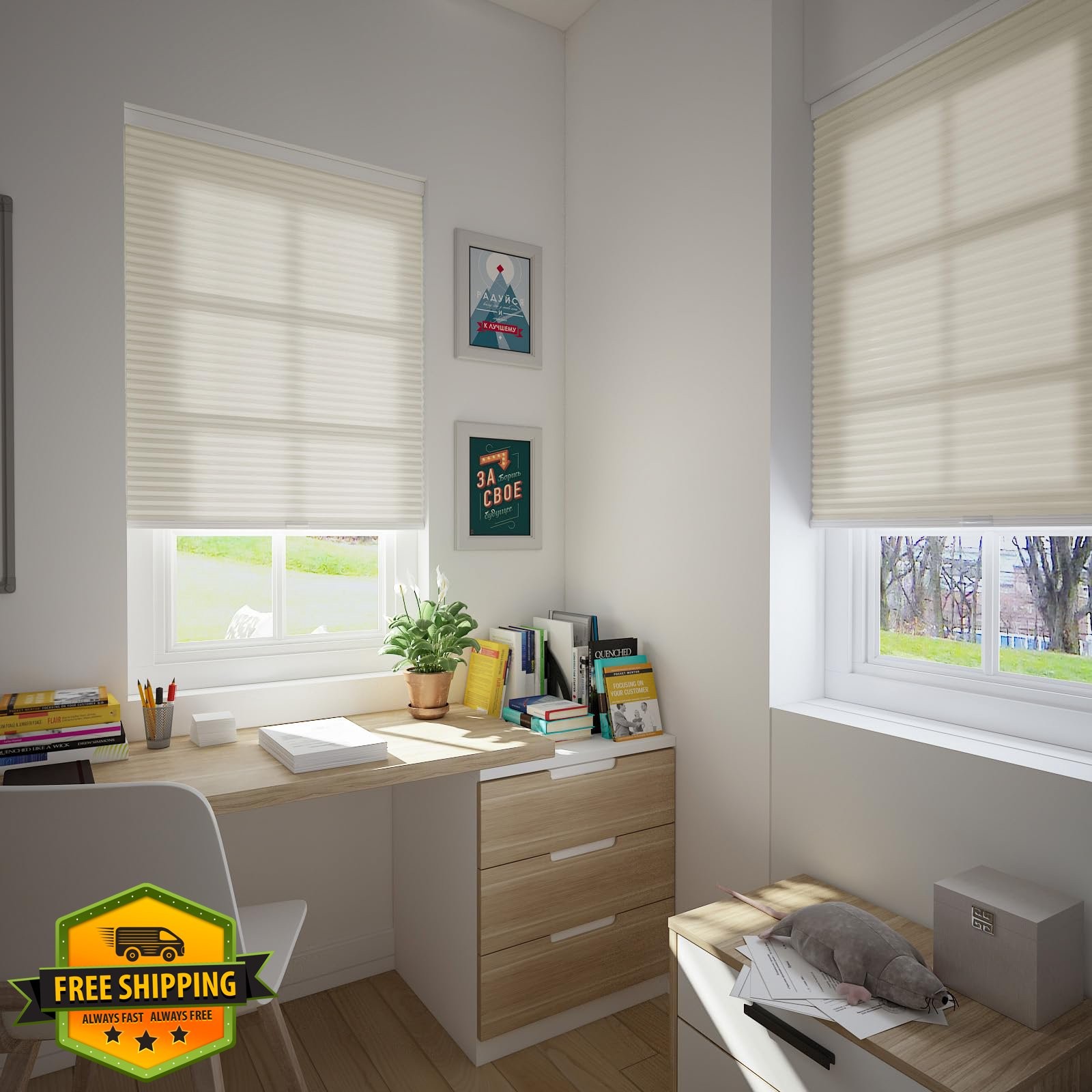 Changshade Beige Light Filtering Cellular Shade 35.5″W x 72″H Cordless Honeyc…