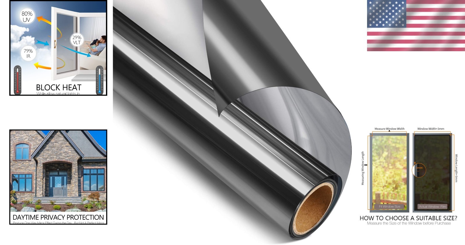 Advanced UV Protection & Heat Blocking Window Film – Static Cling, 35.4″ x 8.2″