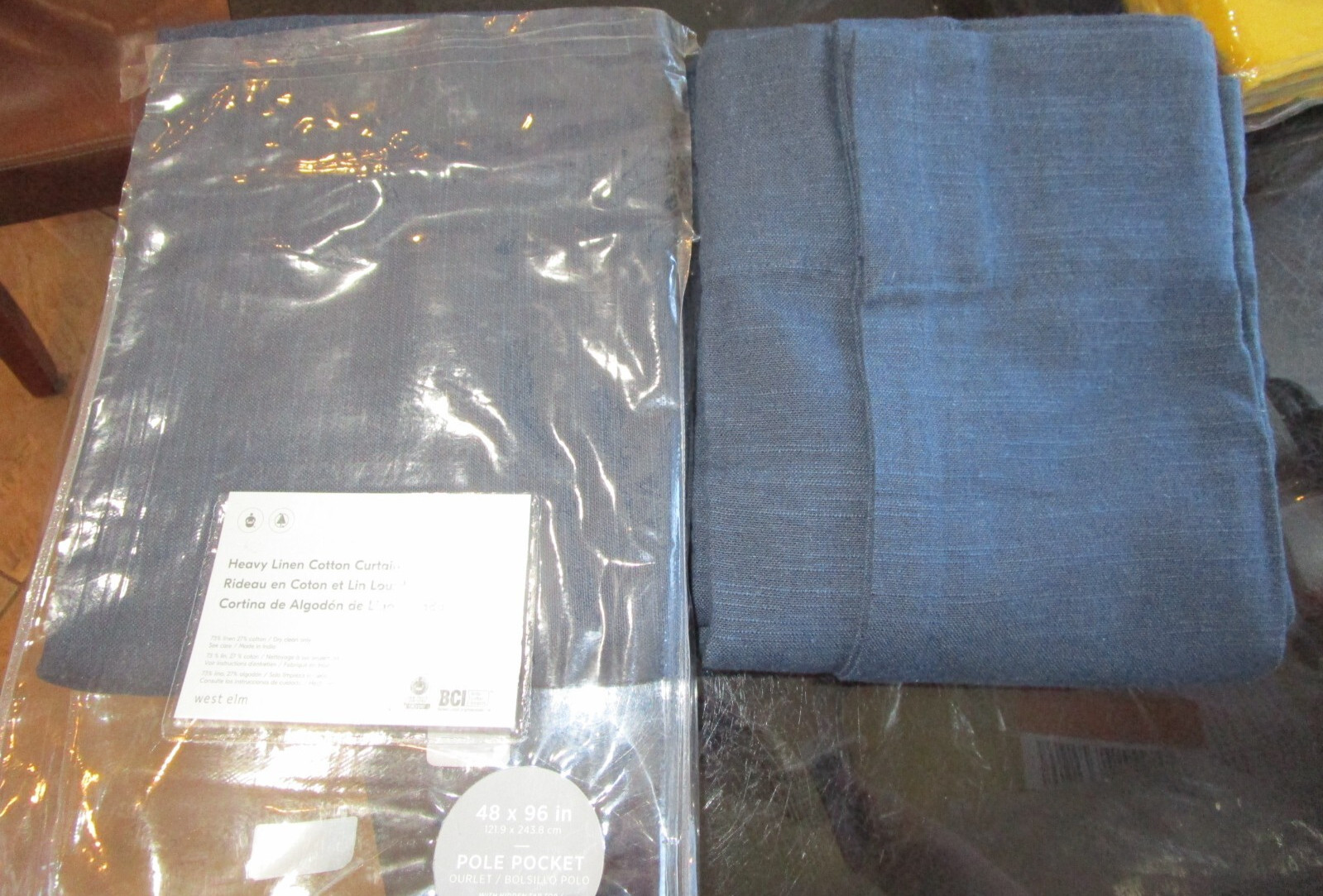 2 West Elm Heavy Linen cotton drapes panels curtains midnight blue 48 X 96 New