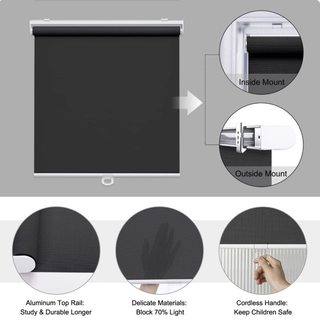 MISSING HARDWARE Cordless Roller Shade for Windows Light Filtering 48″ W x 72″ H