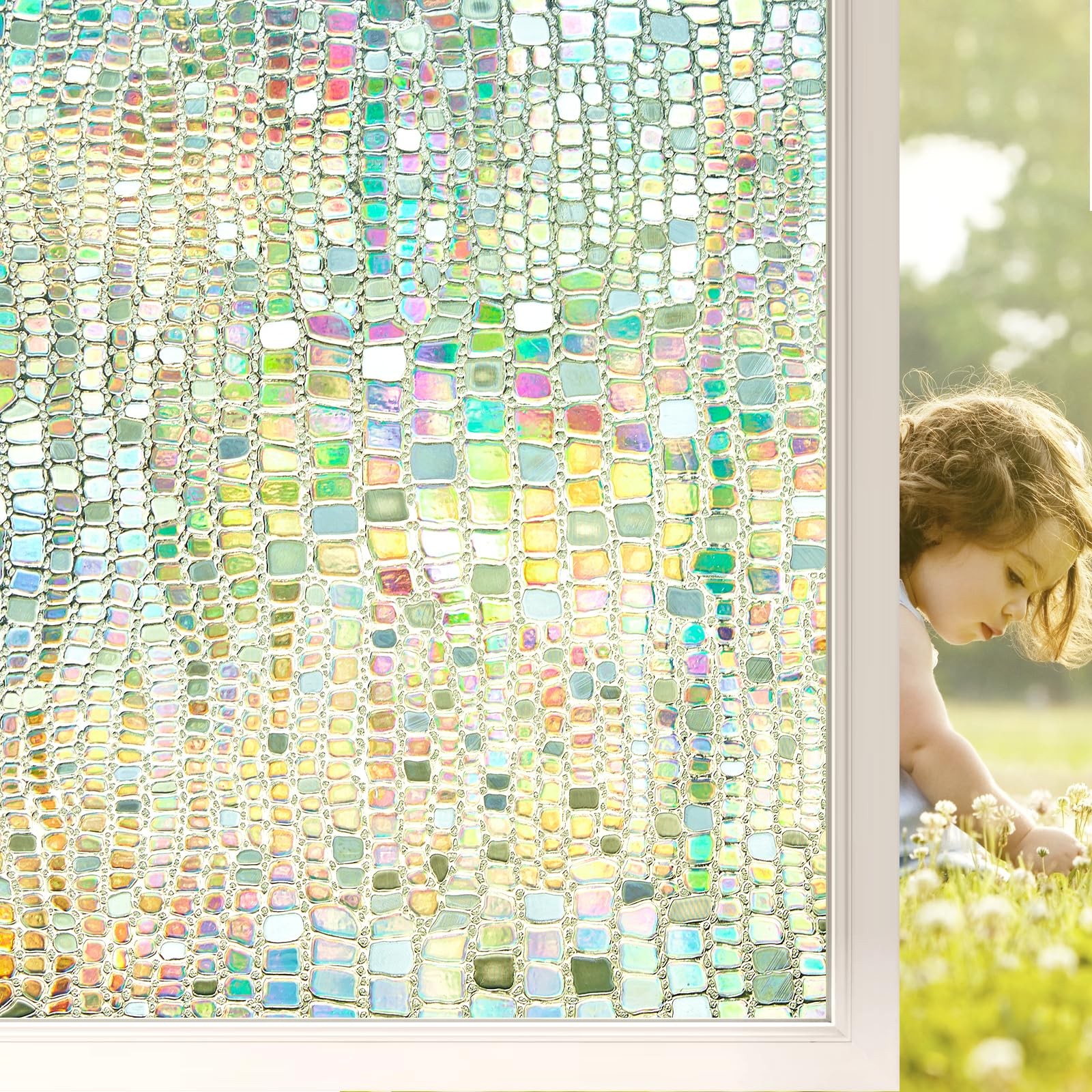 Beautysaid Window Privacy Film Stained Glass 3D 17.5 x 78.7 inch, Pure