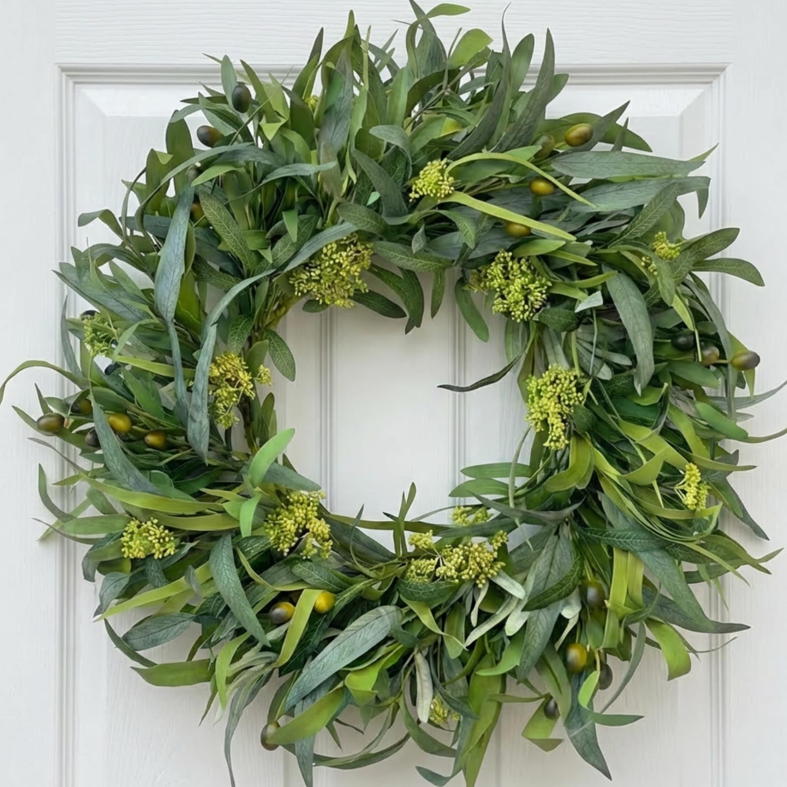 GinzeTop 24 Inch Olive Wreath for Front Door – Artificial Greenery Green