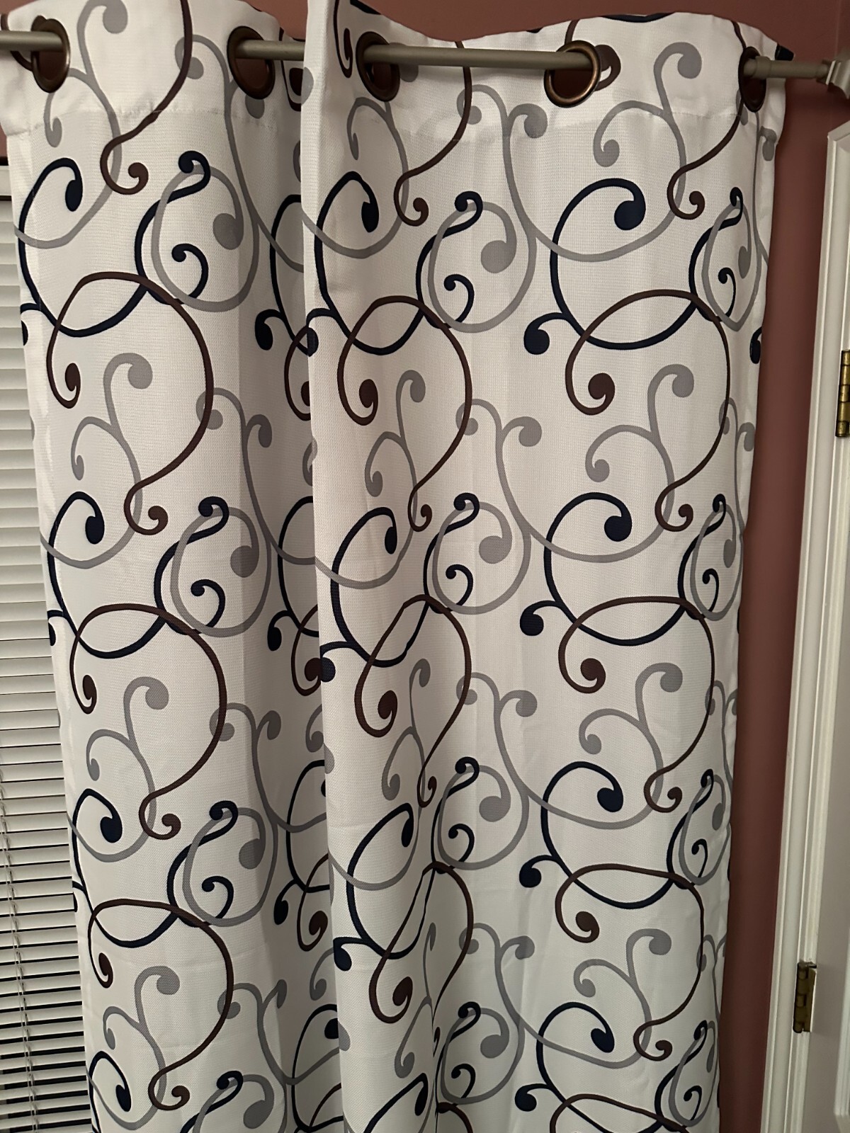 Four 48×84 Cool Modern Pattern Curtain Panels – White with Gray Scribble Design