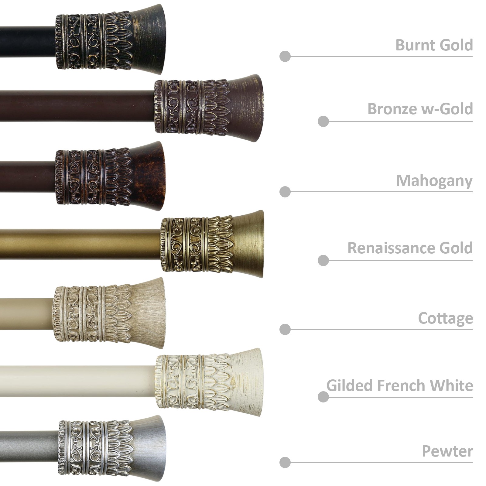 1″ Diameter Adjustable Single Drapery Curtain Rod With Tribale Finials, 28″-120″