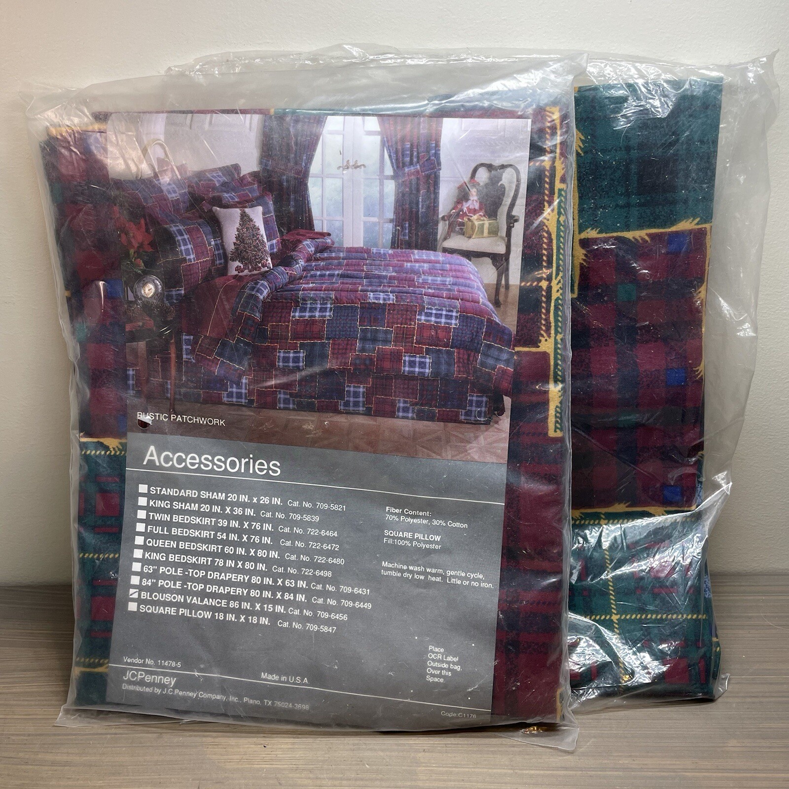 JCPenney USA Made Blouson Valance Rustic Patchwork 86 in x 15 in Lot of 2 Penney