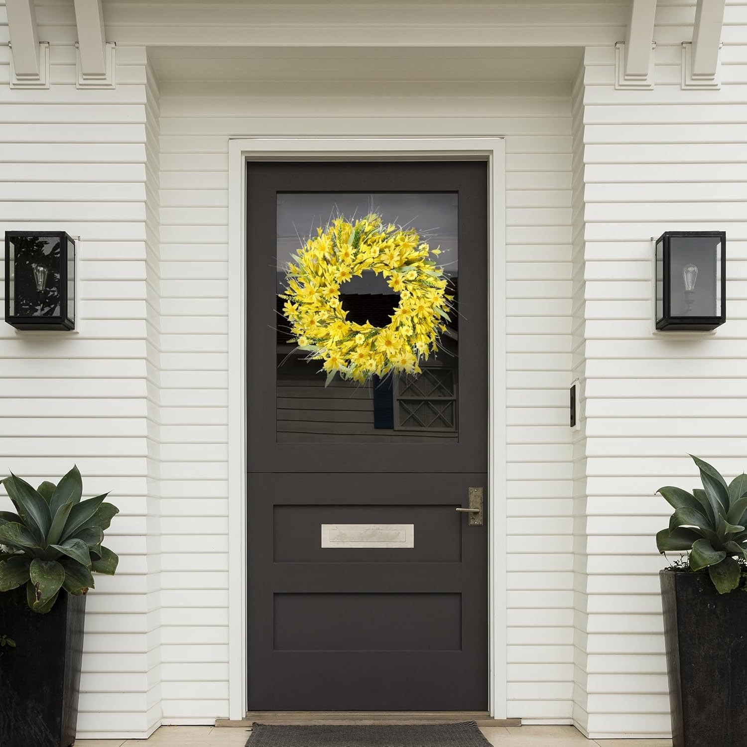 Sggvecsy Spring Wreath with Forsythia Flowers, Yellow Daisies and