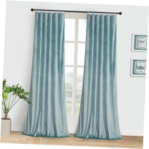 Soft Curtains Velvet Blackout Curtains 52″W x 72″L (Pack of 2) Eggshell Blue