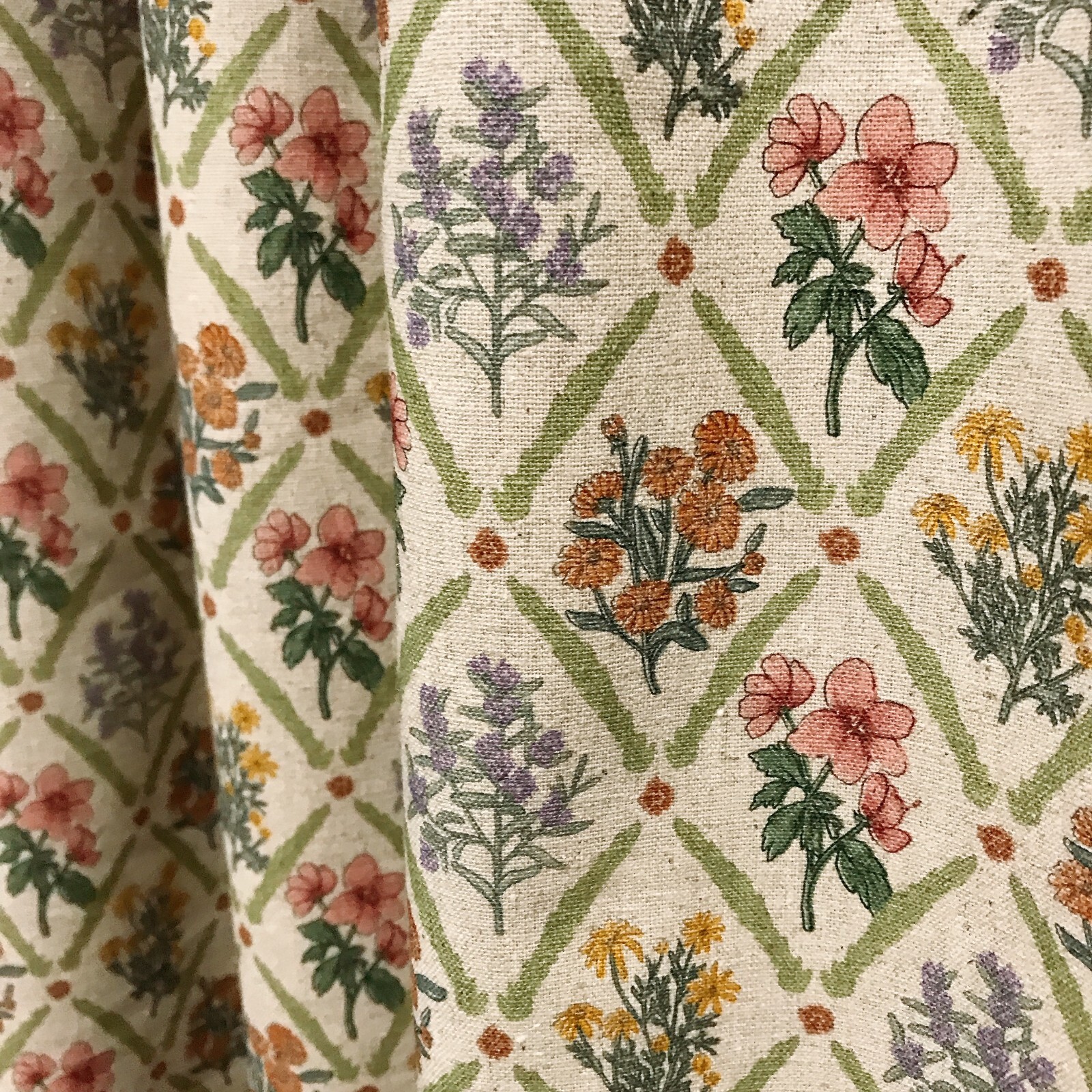 Modern Vintage Handmade Floral Rhombus Pattern Natural Beige Curtain Panels