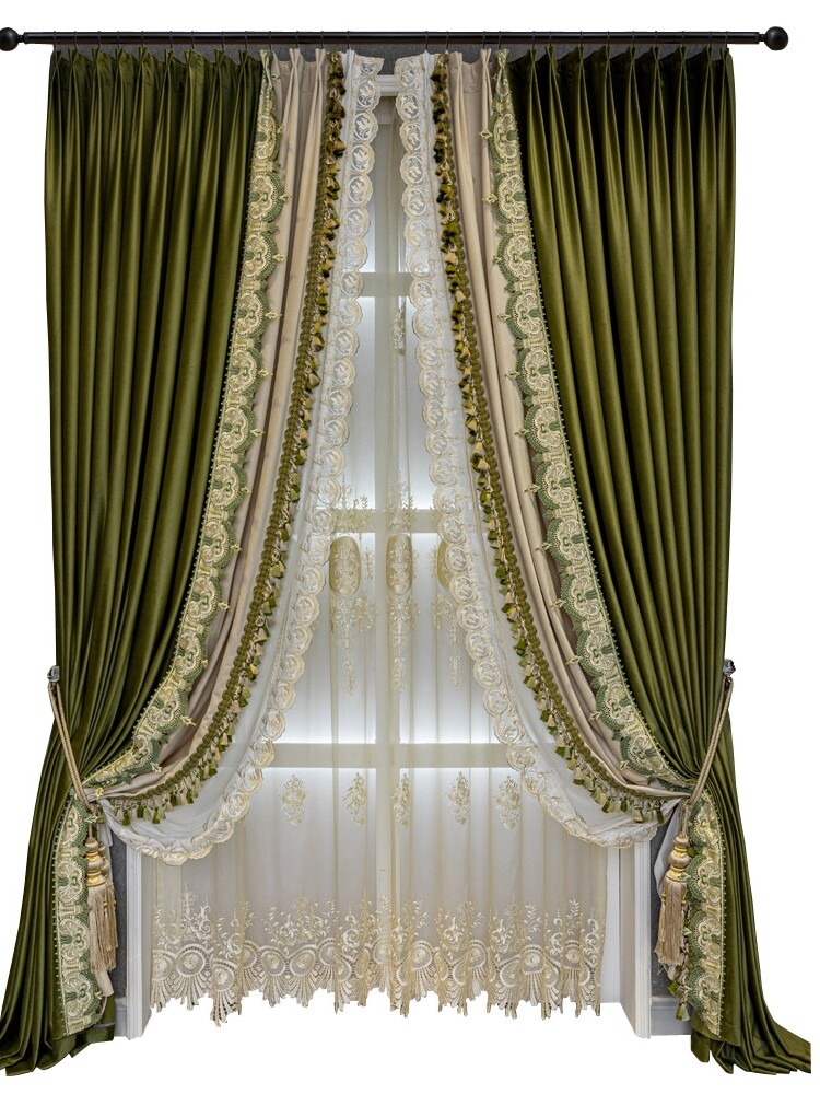 Custom High-grade olive green thickened shading velvet cloth curtain drape C1836