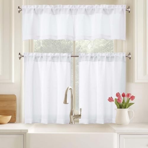 Kitchen Curtains 36 Inch Length 2 Panels, Light 30″W x 36″L (Pack of 2) White