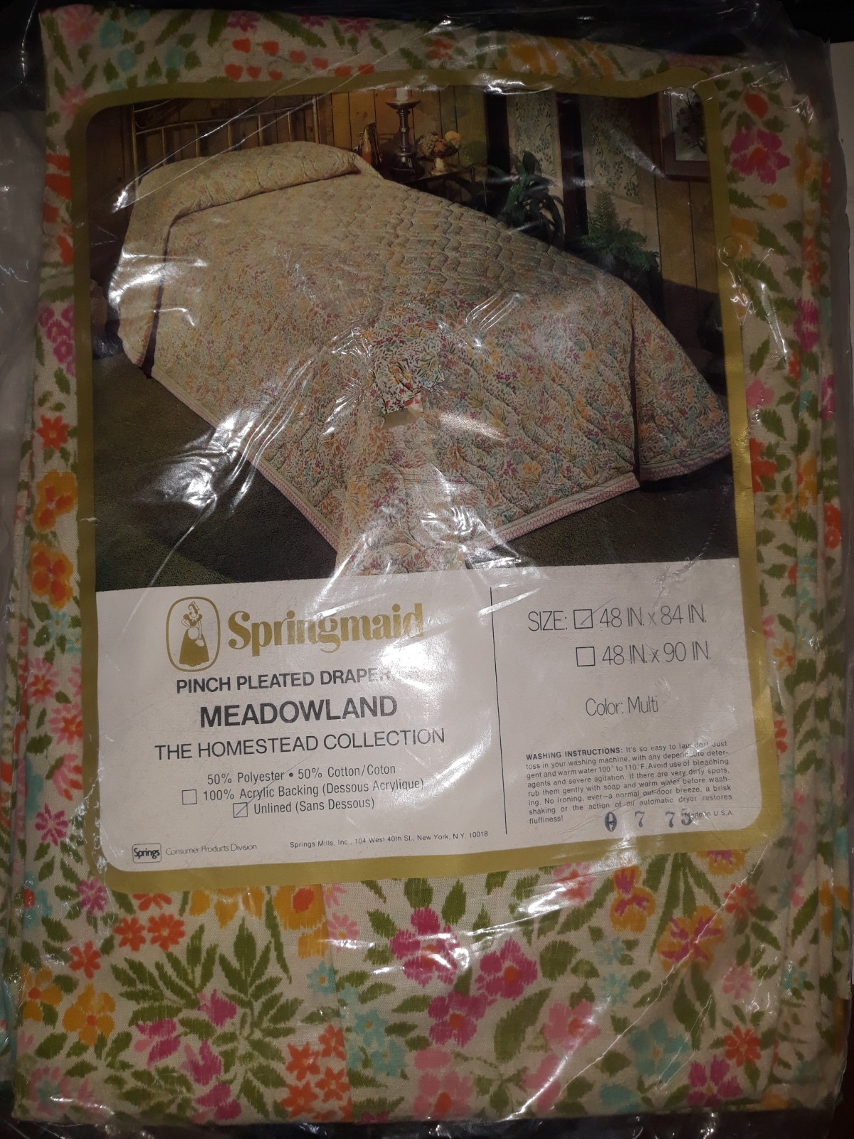 Vintage Springmaid Floral Meadowland Curtain Draperies Set 2 Pinch Pleated 48×84
